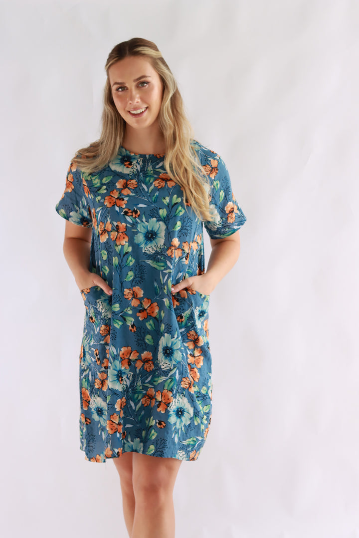 Princella Shift Dress In Blue Floral