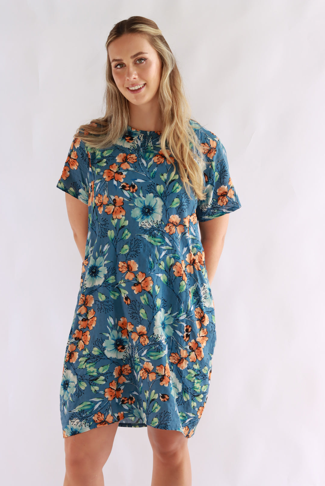 Princella Shift Dress In Blue Floral