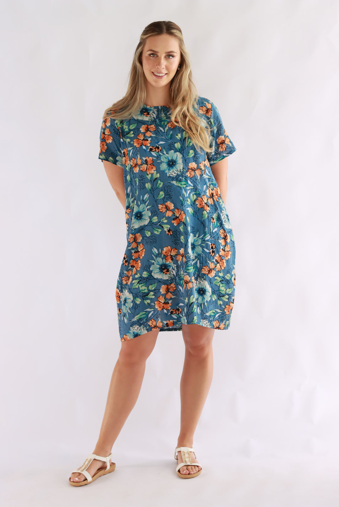 Princella Shift Dress In Blue Floral
