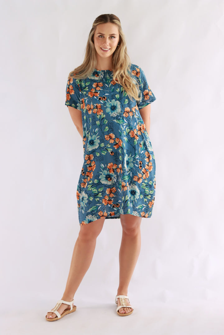 Princella Shift Dress In Blue Floral