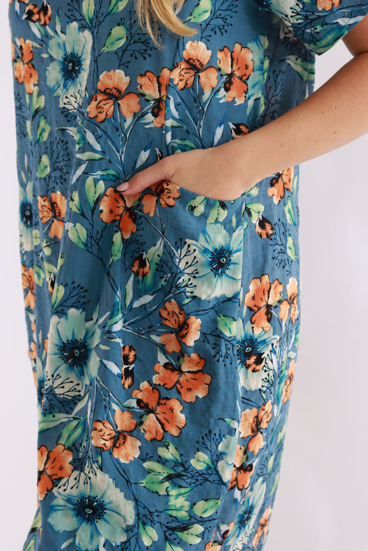 Princella Shift Dress In Blue Floral