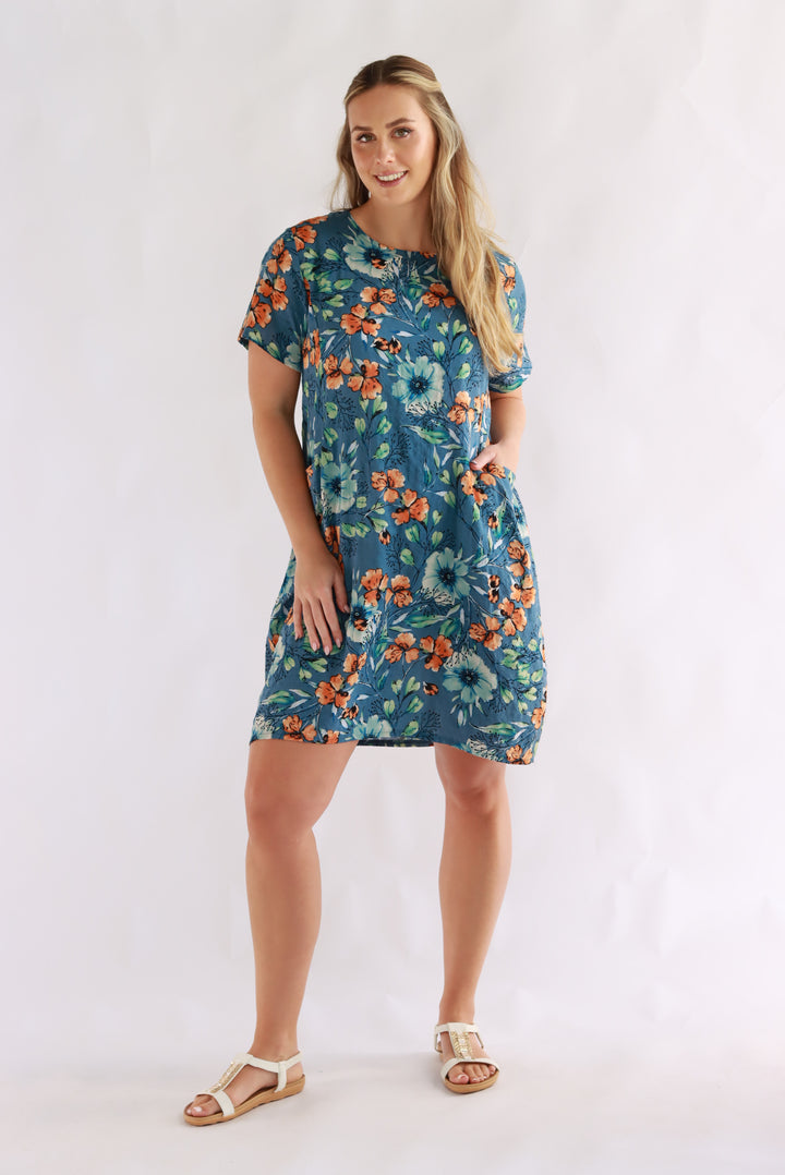 Princella Shift Dress In Blue Floral