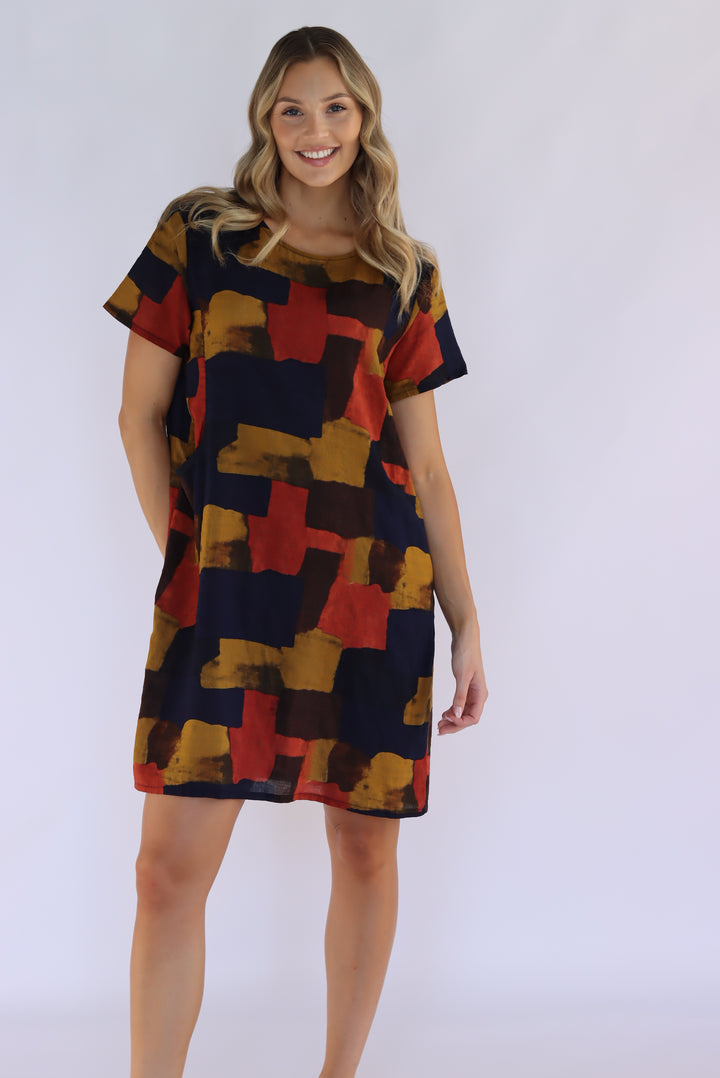 Kaima Abstract Print Shift Dress