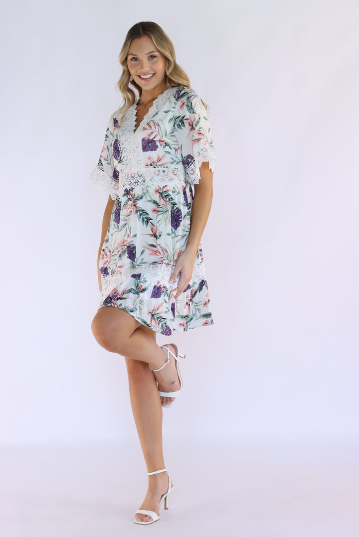 Aria Floral Lace Dress in White