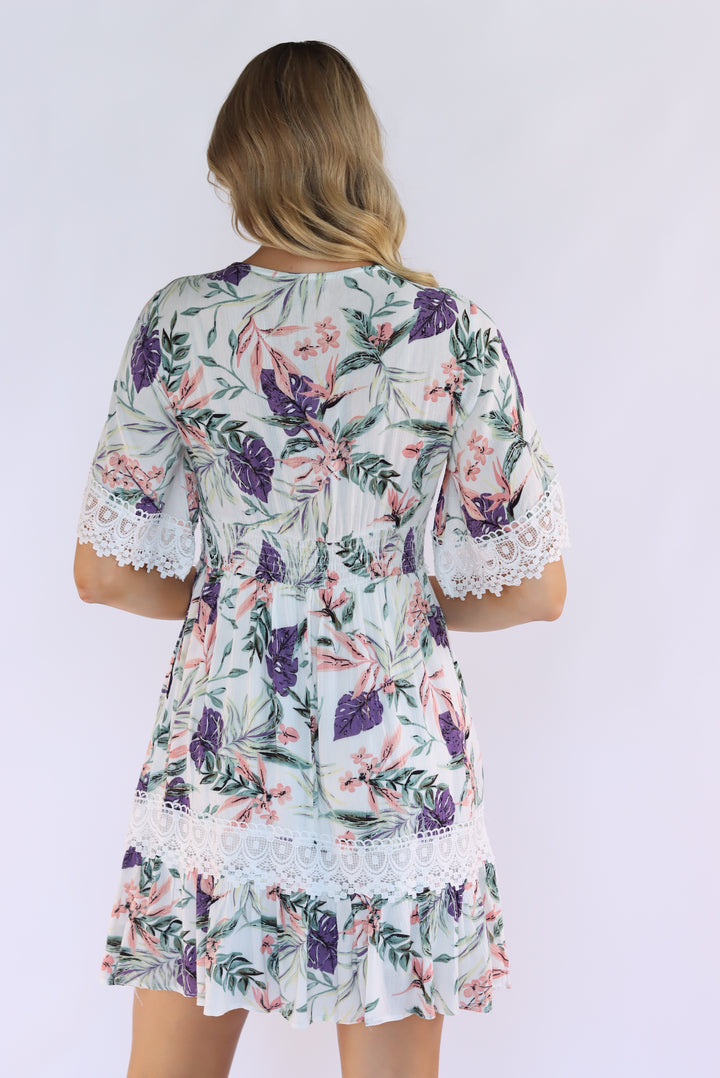 Aria Floral Lace Dress in White