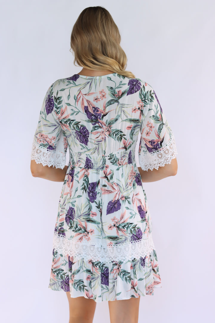 Aria Floral Lace Dress in White