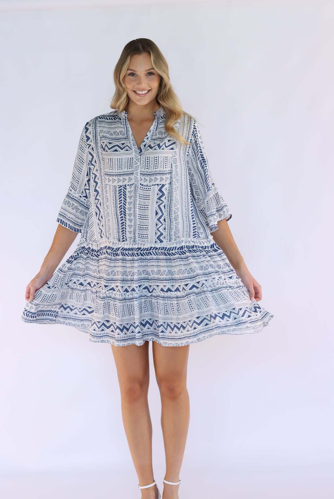 Tarana Flowy Dress In Blue