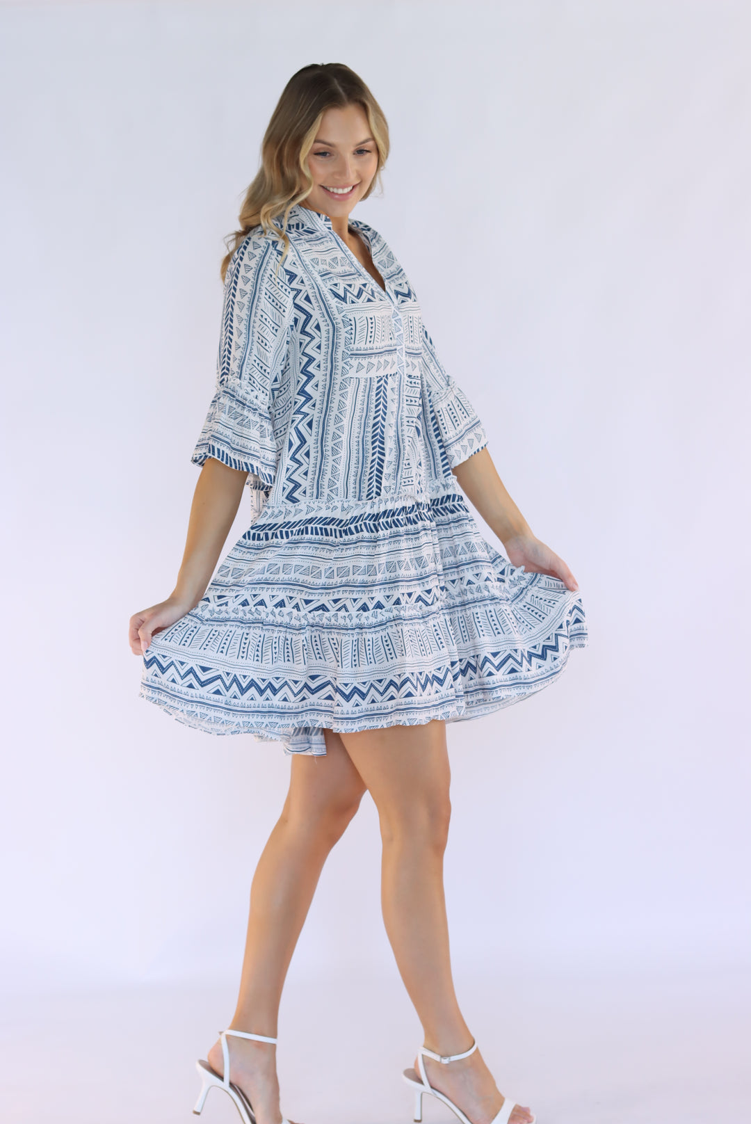 Tarana Flowy Dress In Blue