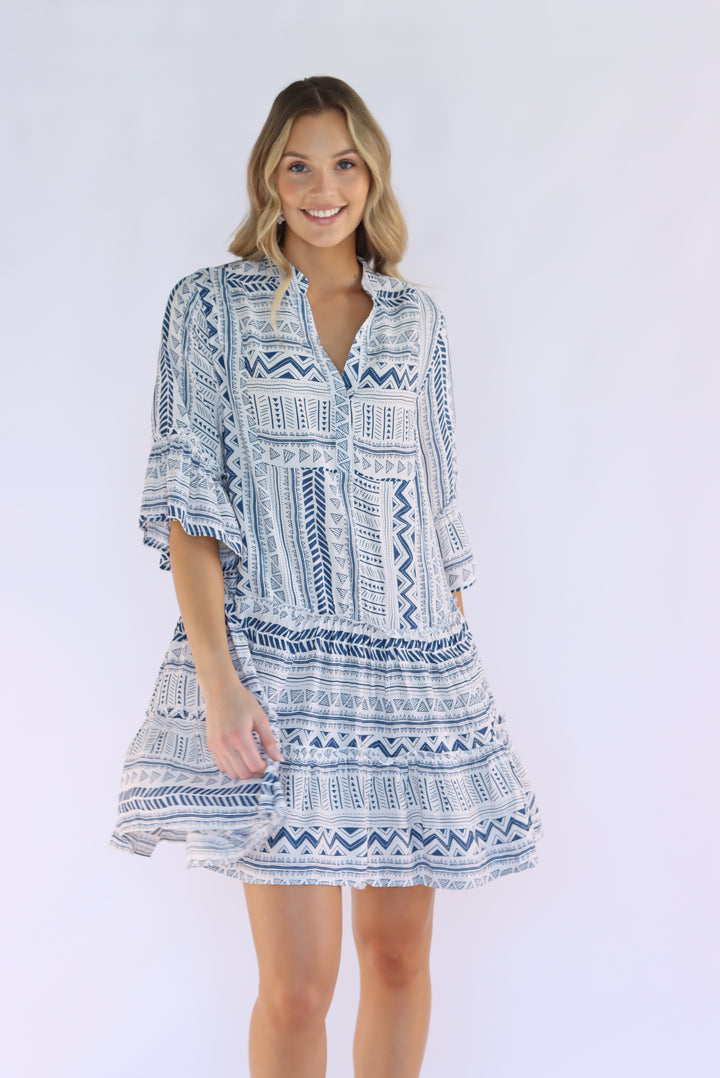 Tarana Flowy Dress In Blue