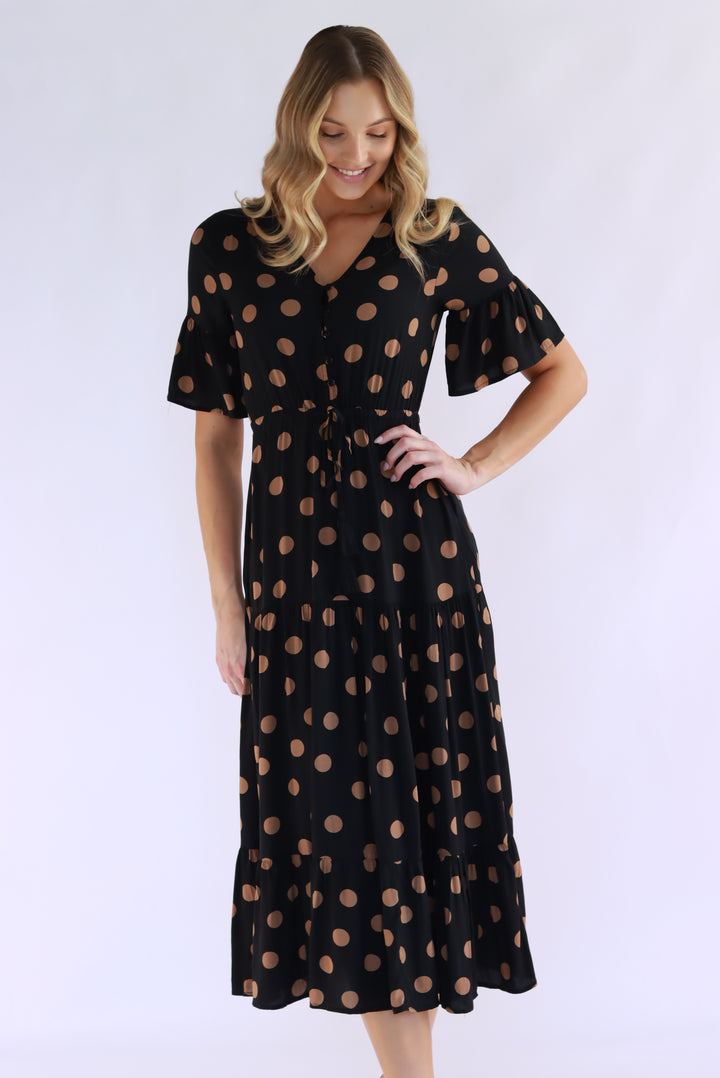 Jovinelle Polka Dot Midi Dress