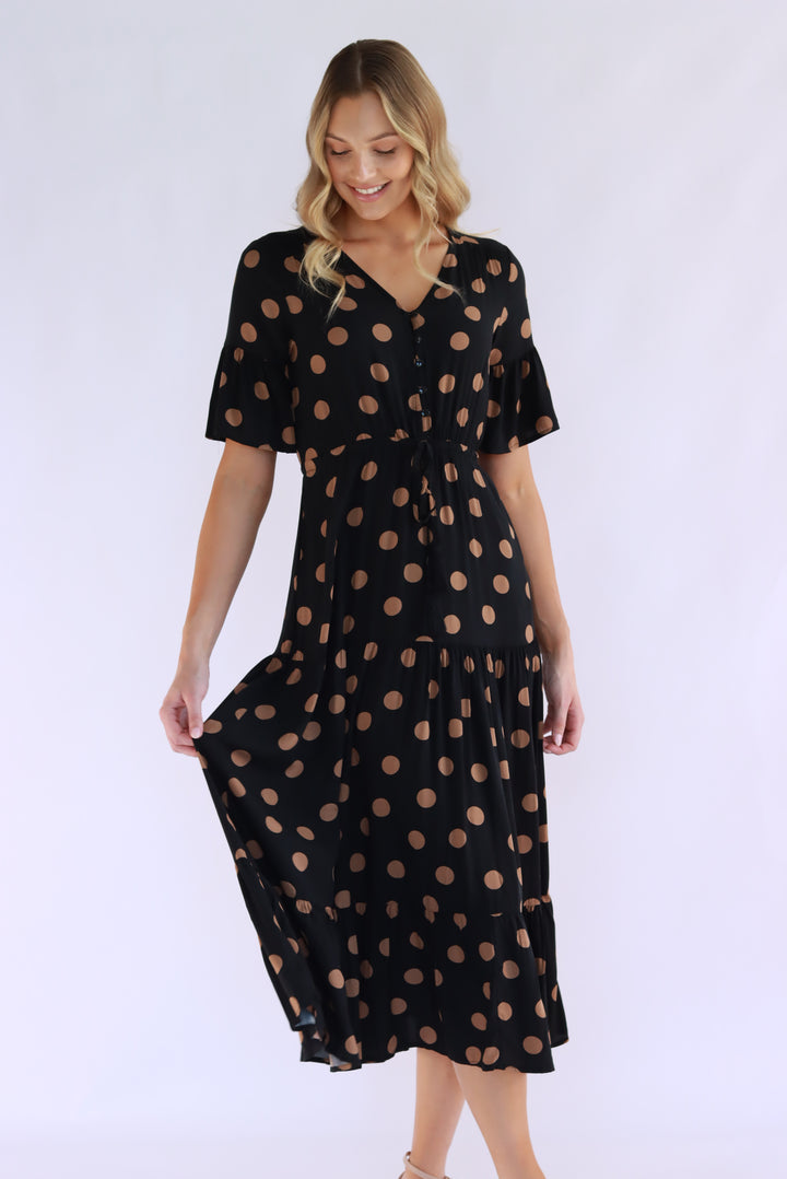 Jovinelle Polka Dot Midi Dress