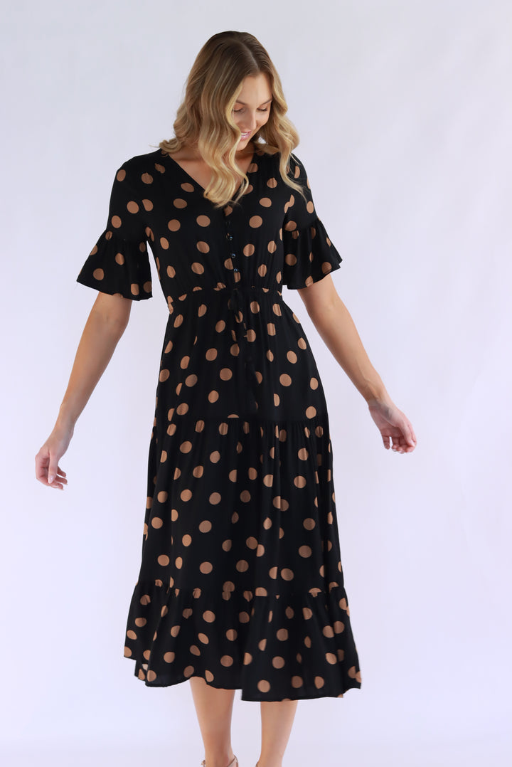 Jovinelle Polka Dot Midi Dress