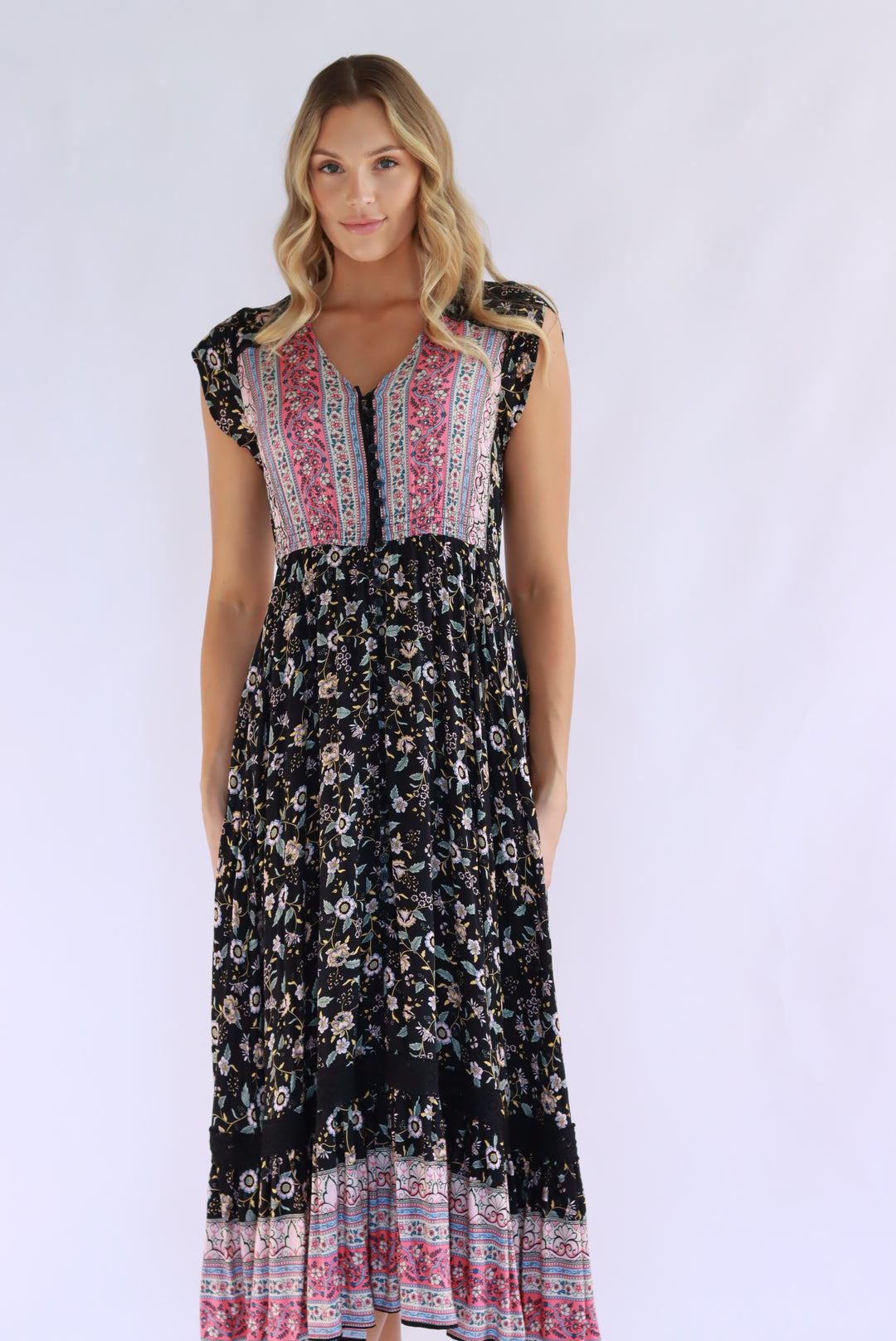 Thalia Boho Maxi Dress In Black