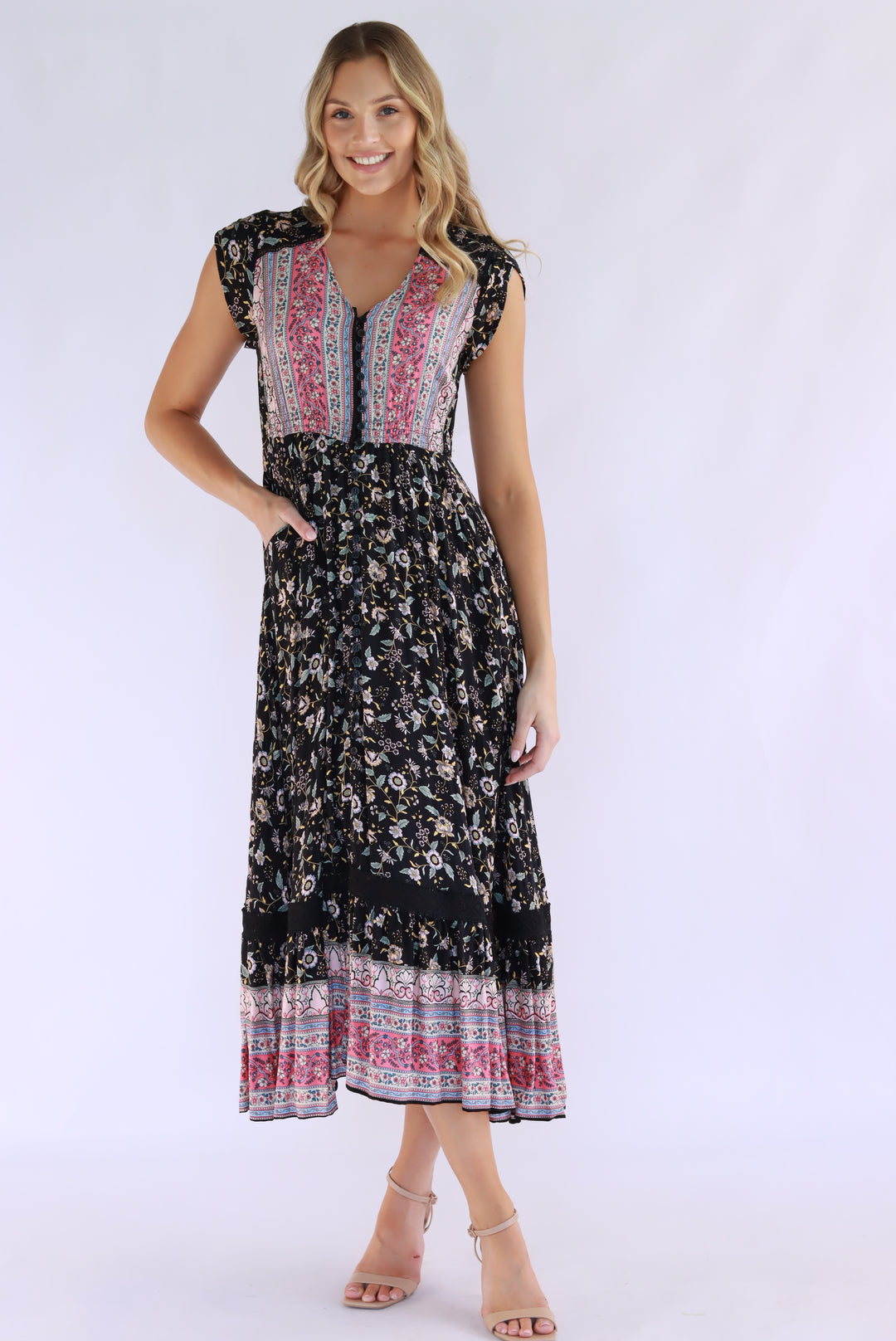 Thalia Boho Maxi Dress In Black