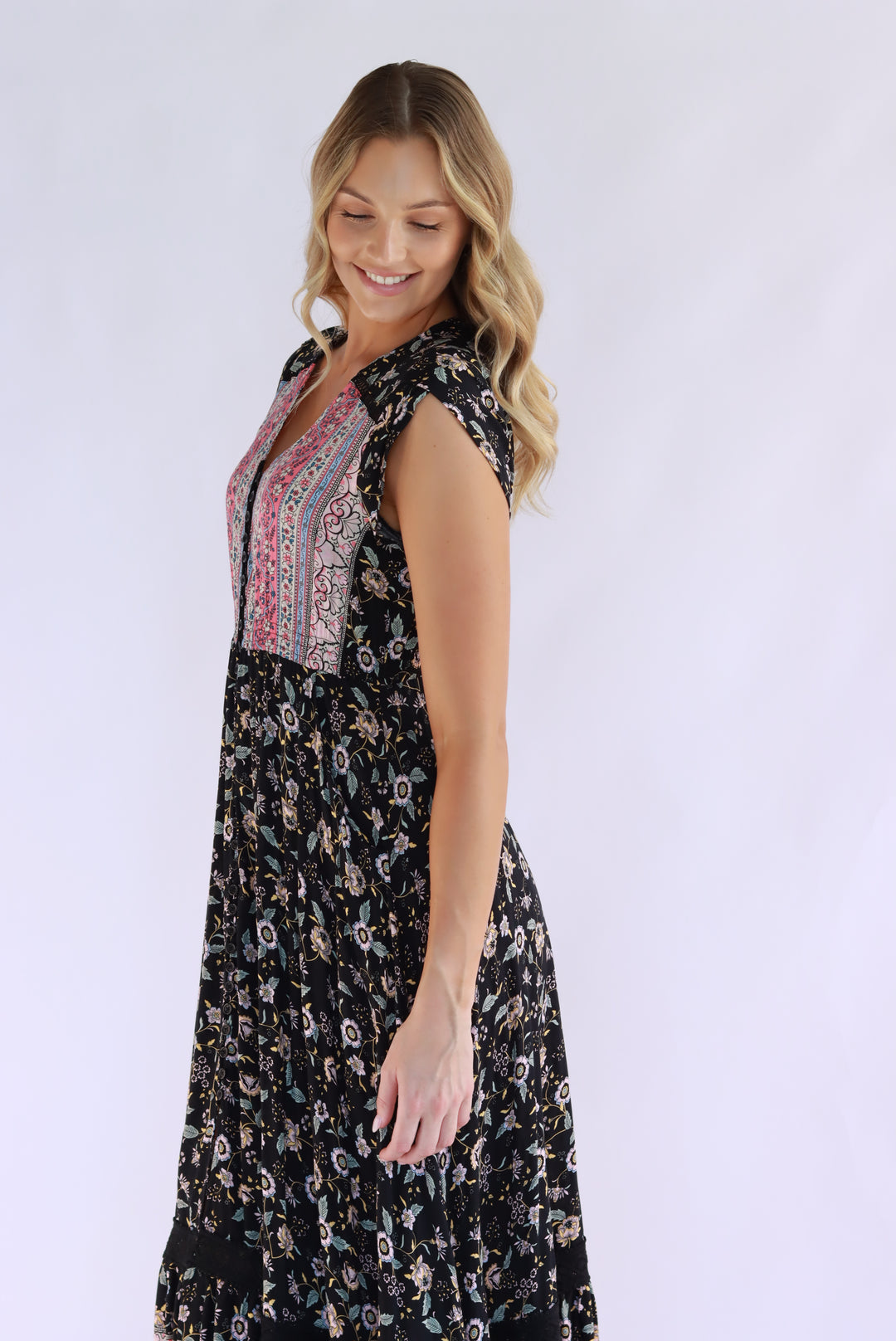 Thalia Boho Maxi Dress In Black