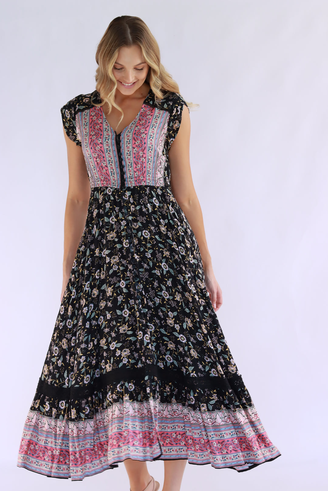 Thalia Boho Maxi Dress In Black