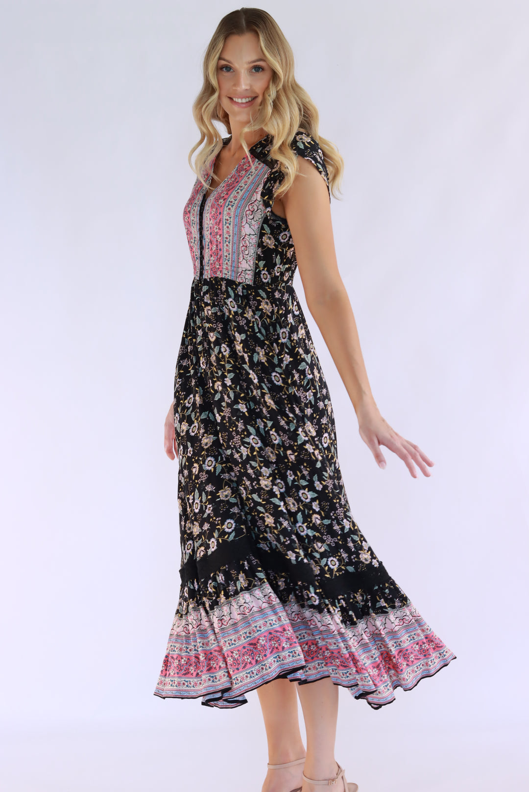 Thalia Boho Maxi Dress In Black