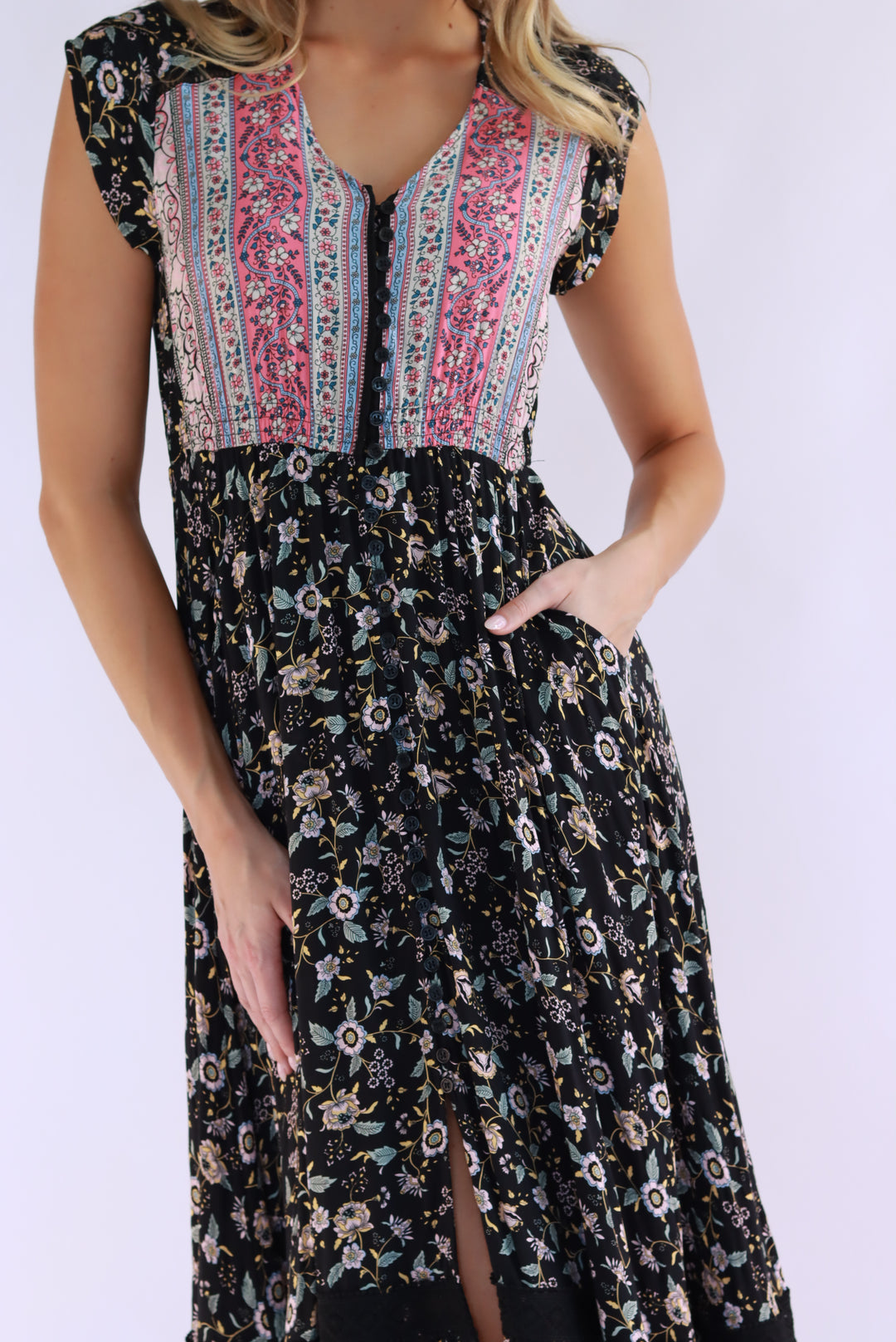 Thalia Boho Maxi Dress In Black