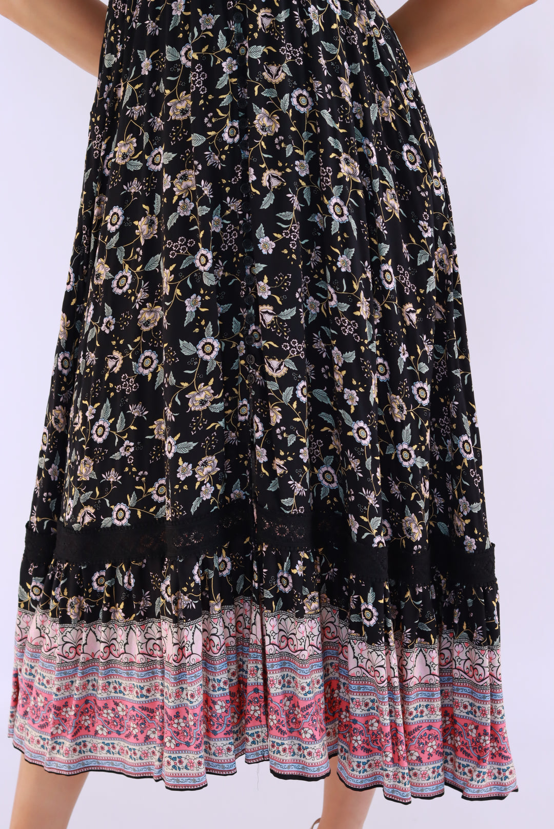 Thalia Boho Maxi Dress In Black
