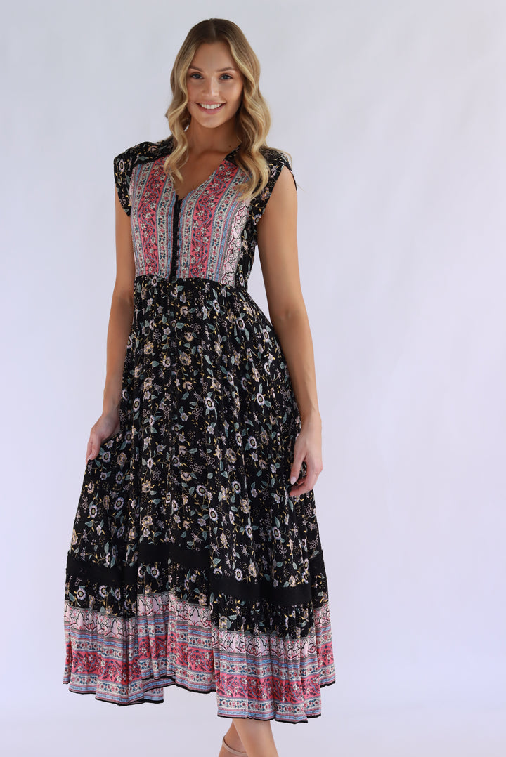 Thalia Boho Maxi Dress In Black