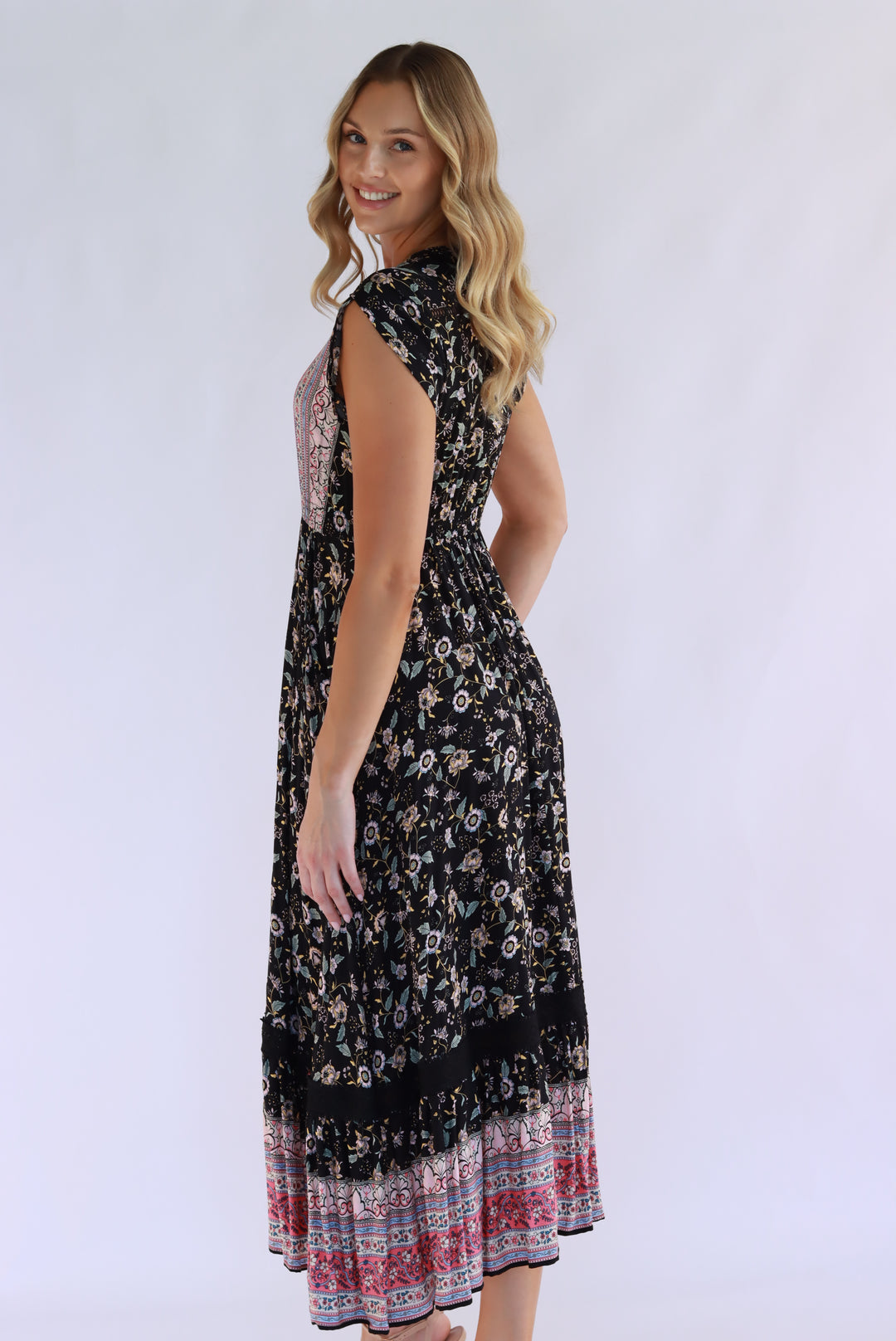 Thalia Boho Maxi Dress In Black
