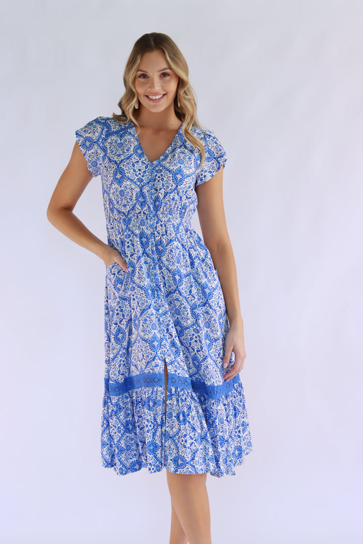Floral Mosaic Midi In Blue