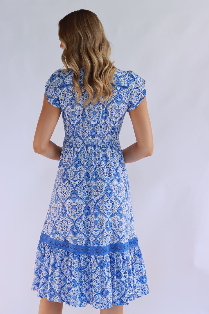 Floral Mosaic Midi In Blue