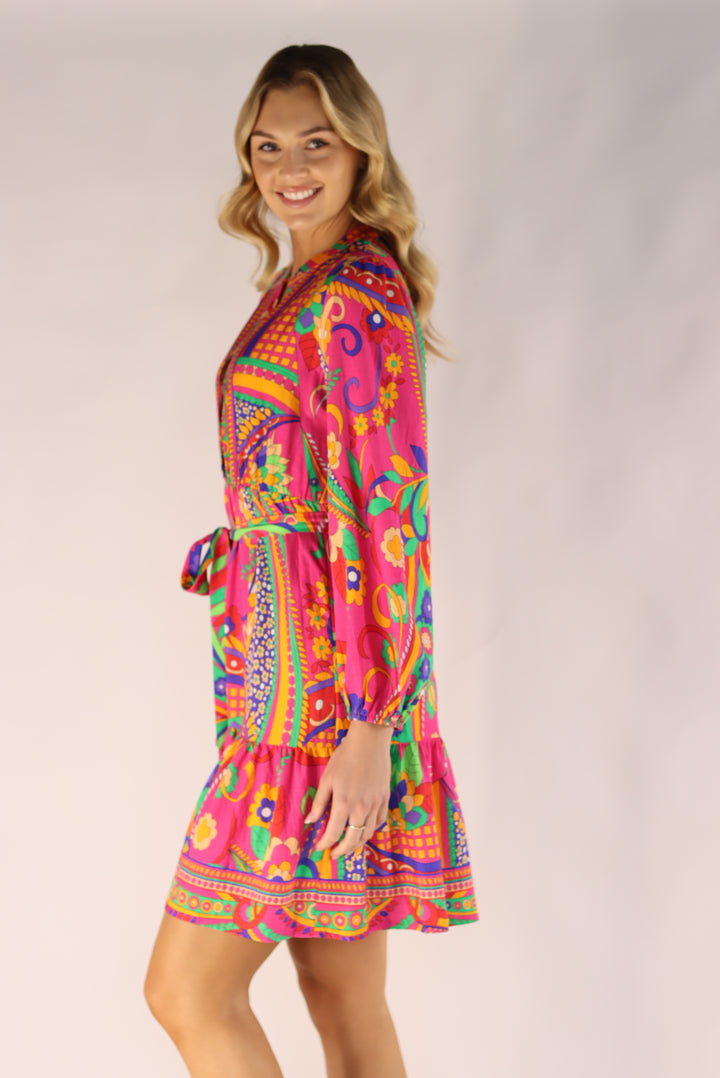 Everly Vibrant Pink Knee Dress