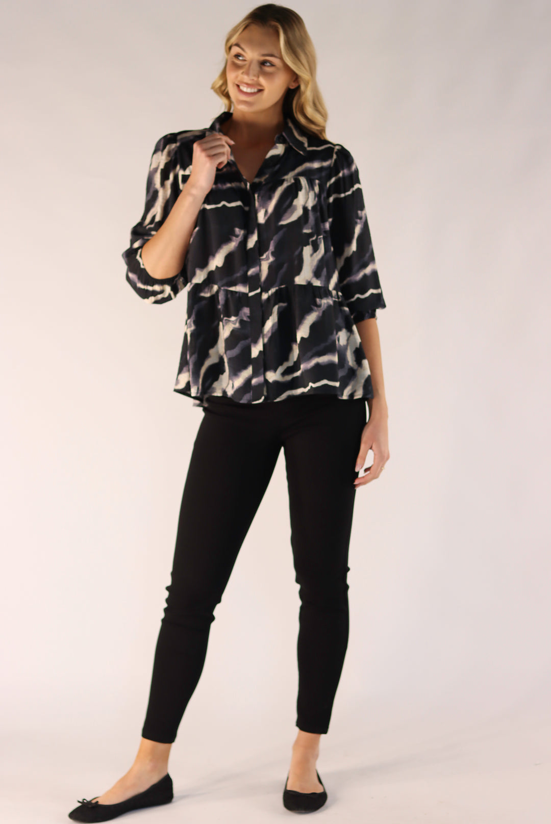 Black Tie 'n' Dye Pattern Top
