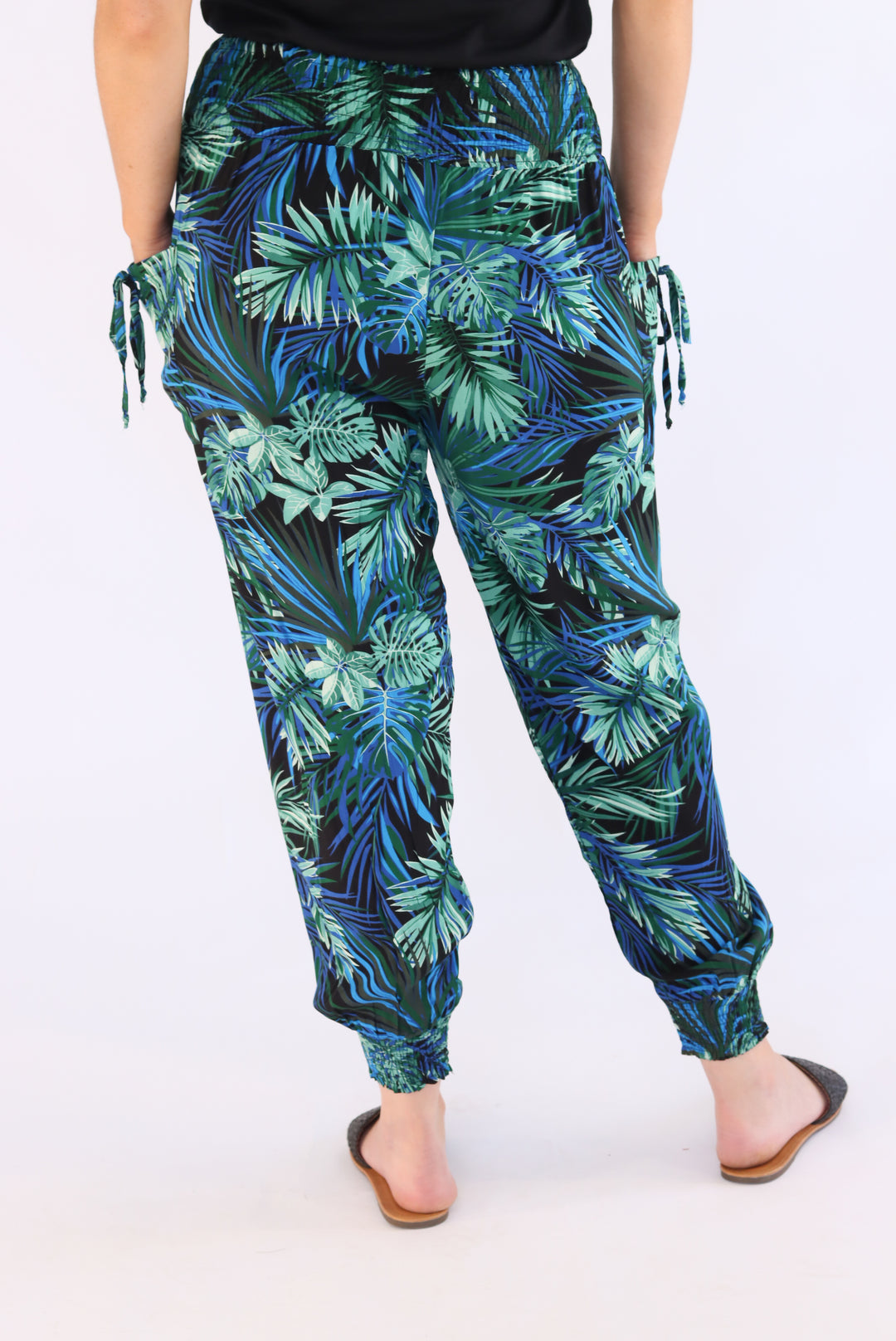Blue Leaf Print Harem Pants