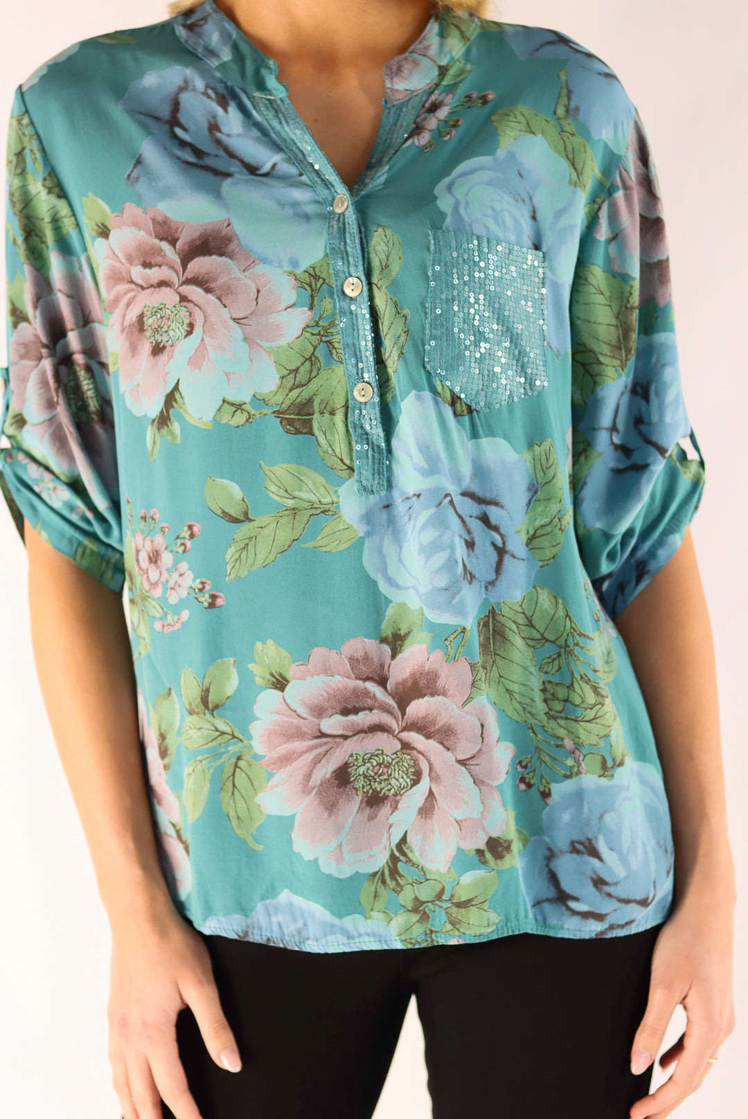 Bindi Floral Top In Teal
