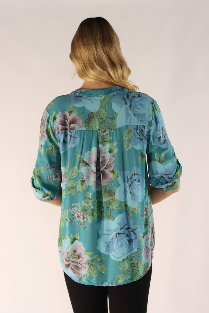 Bindi Floral Top In Teal