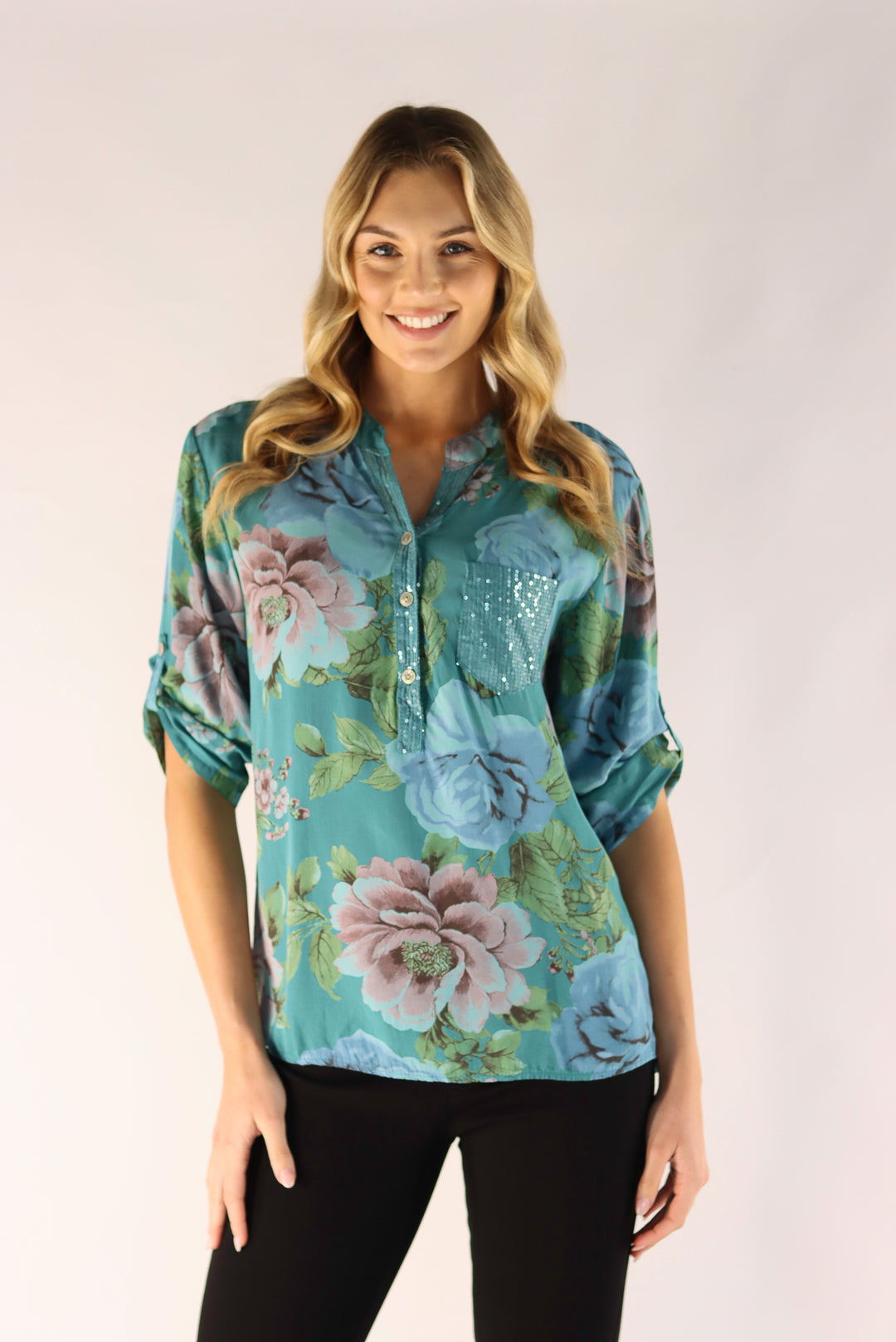 Bindi Floral Top In Teal