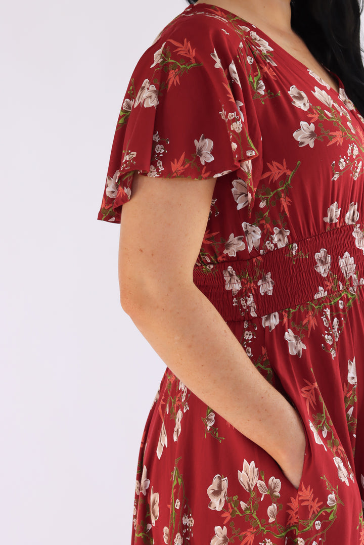 Lucia Floral Dress In Cherry Red