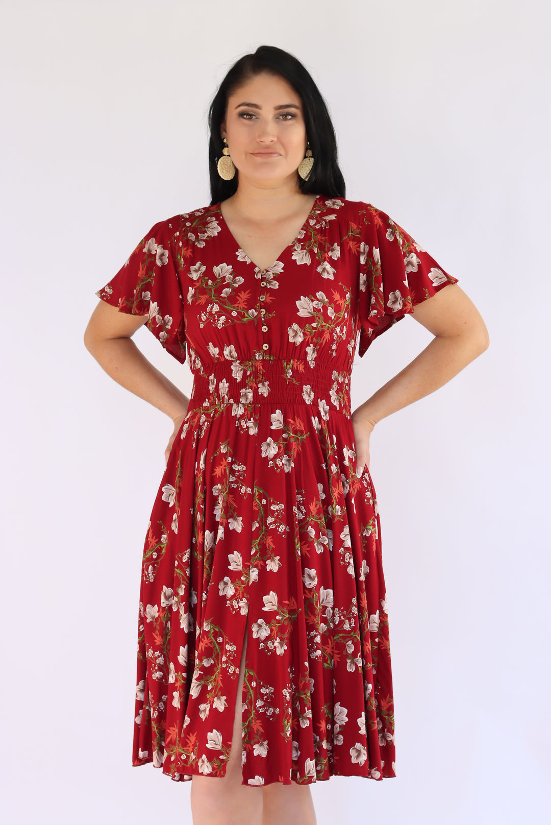 Lucia Floral Dress In Cherry Red