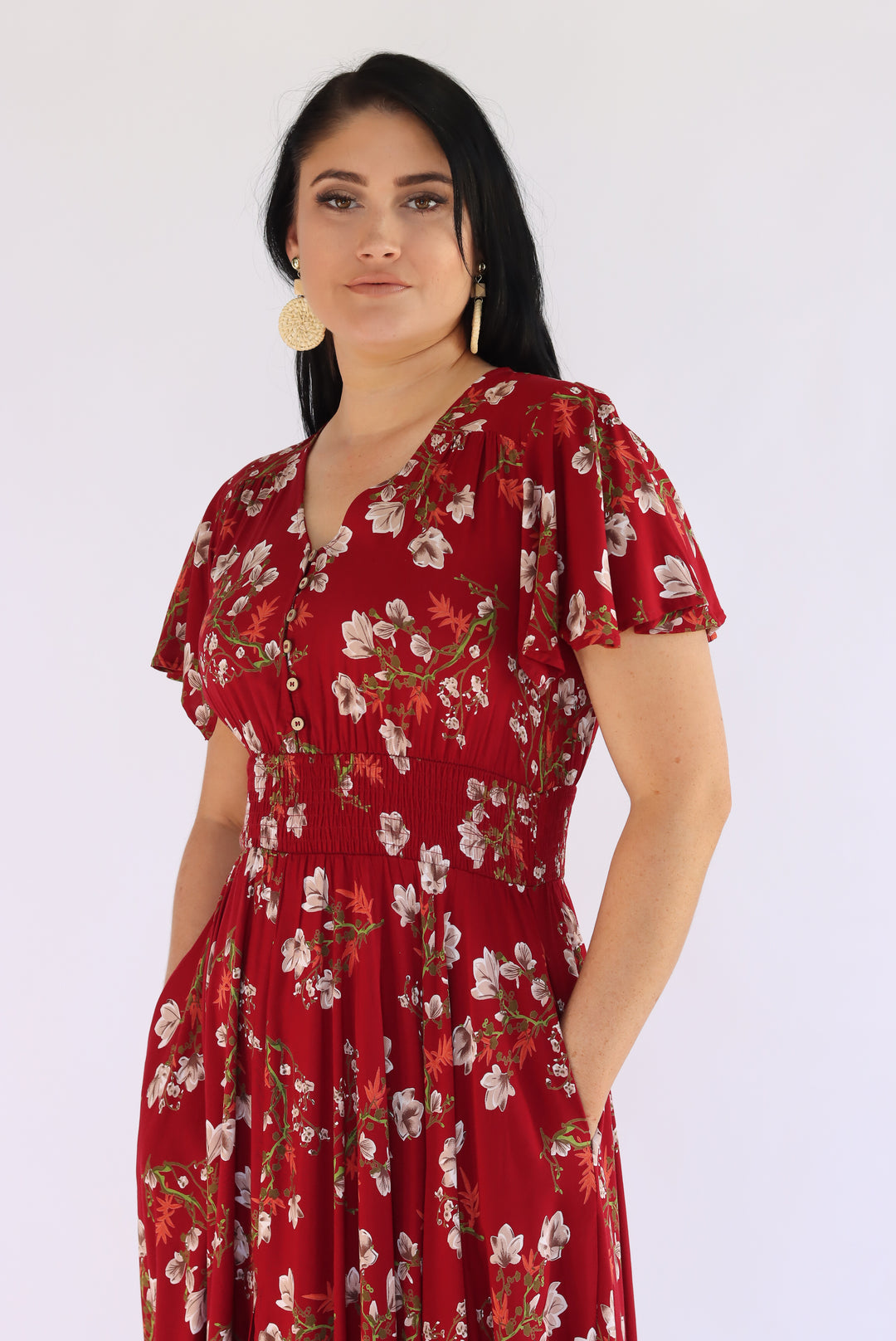 Lucia Floral Dress In Cherry Red