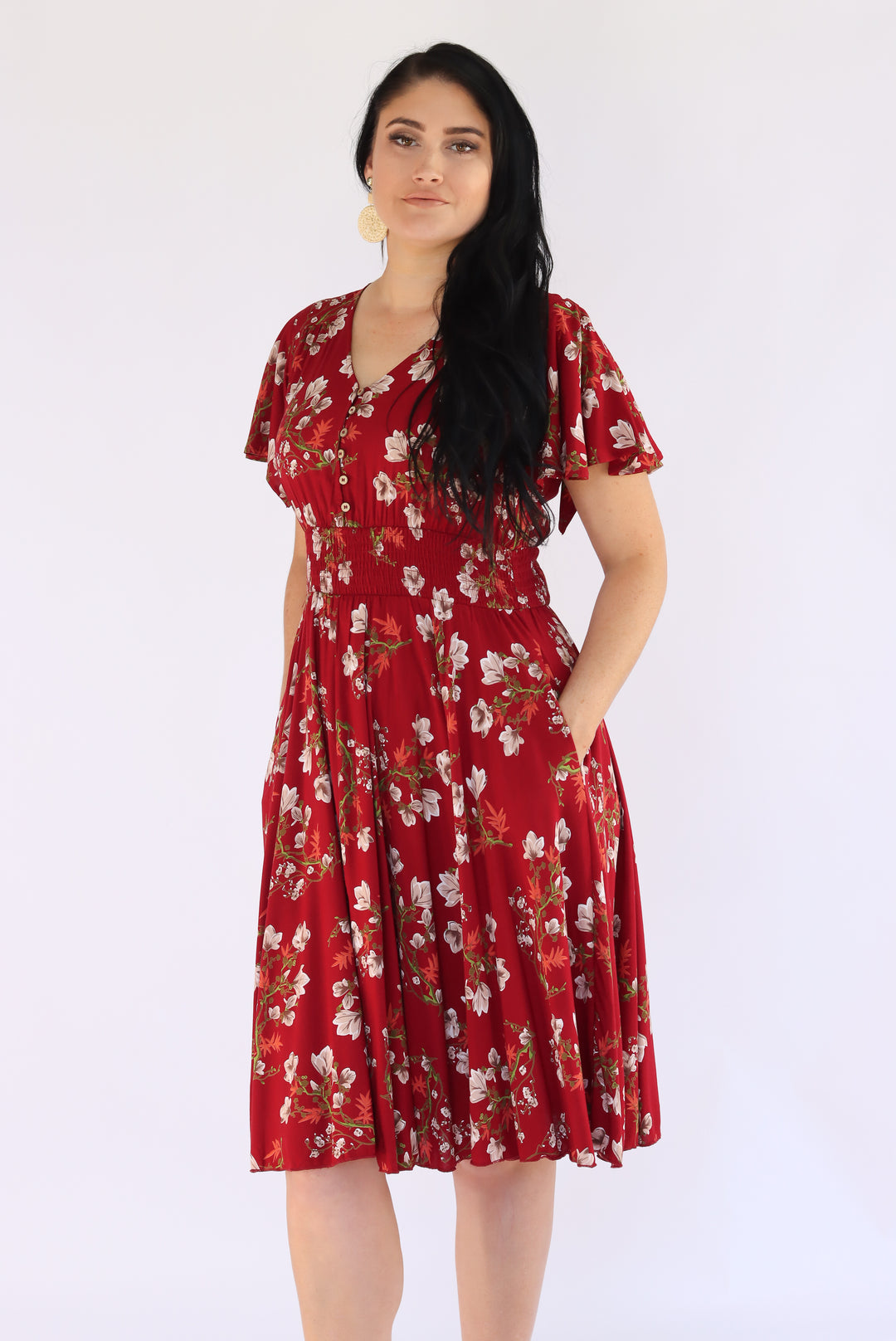 Lucia Floral Dress In Cherry Red