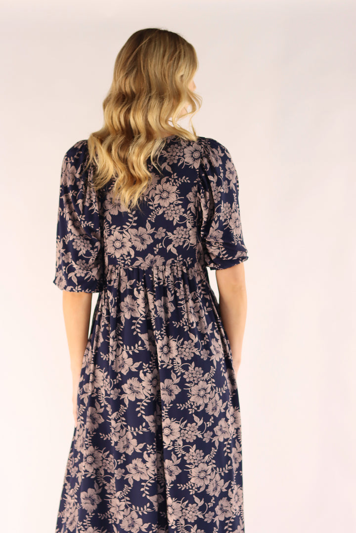 Navy Midi Dress Loose Fit Style
