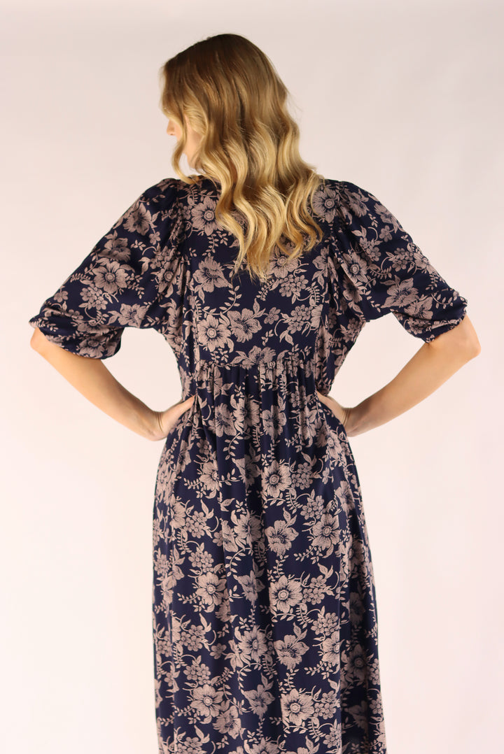 Navy Midi Dress Loose Fit Style