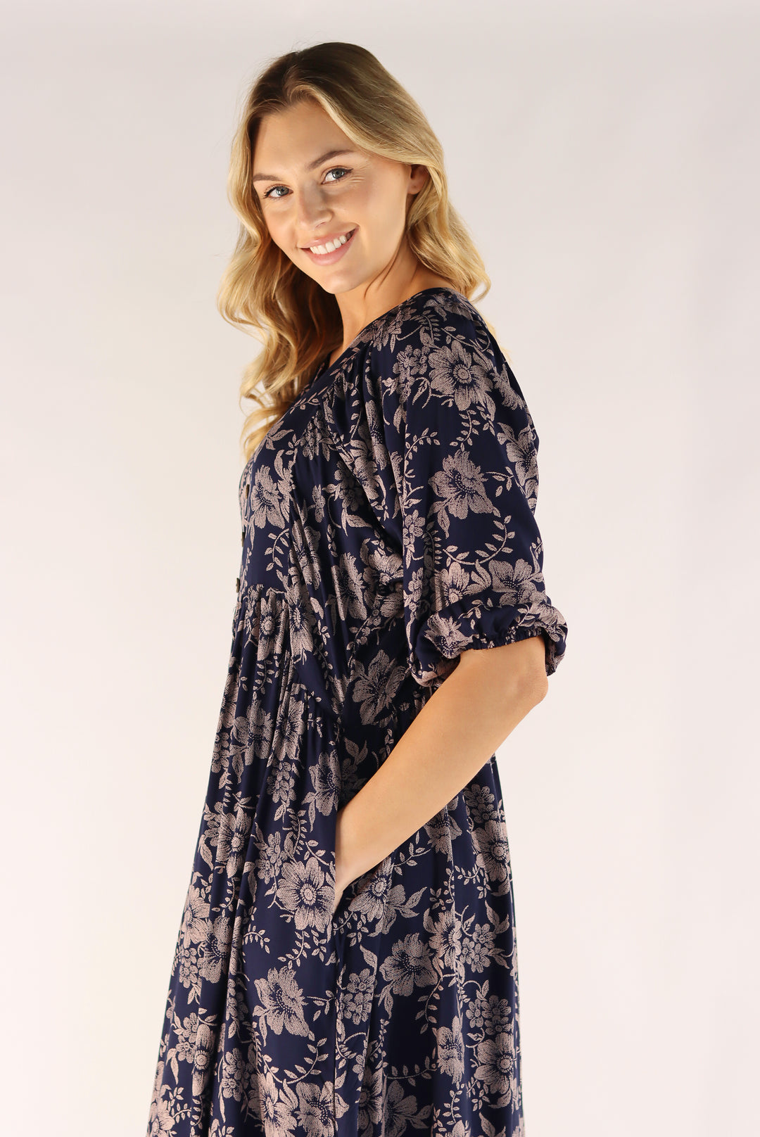 Navy Midi Dress Loose Fit Style