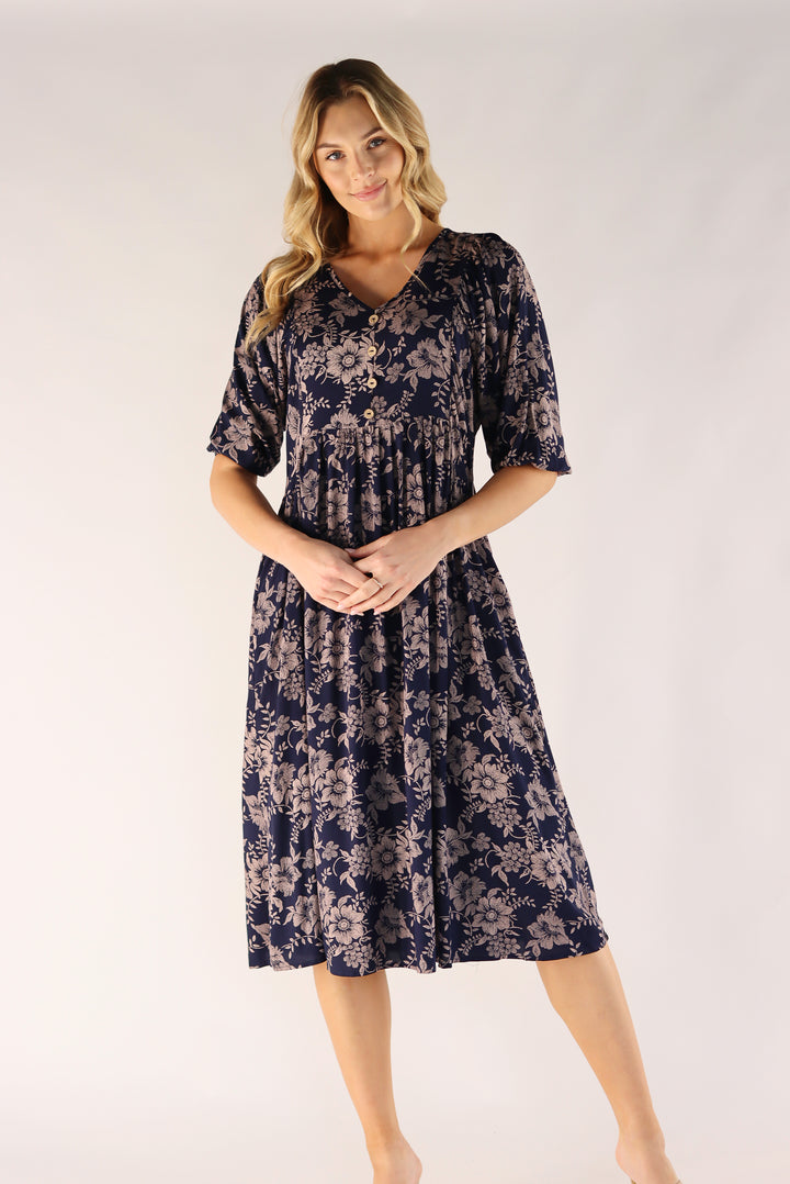 Navy Midi Dress Loose Fit Style