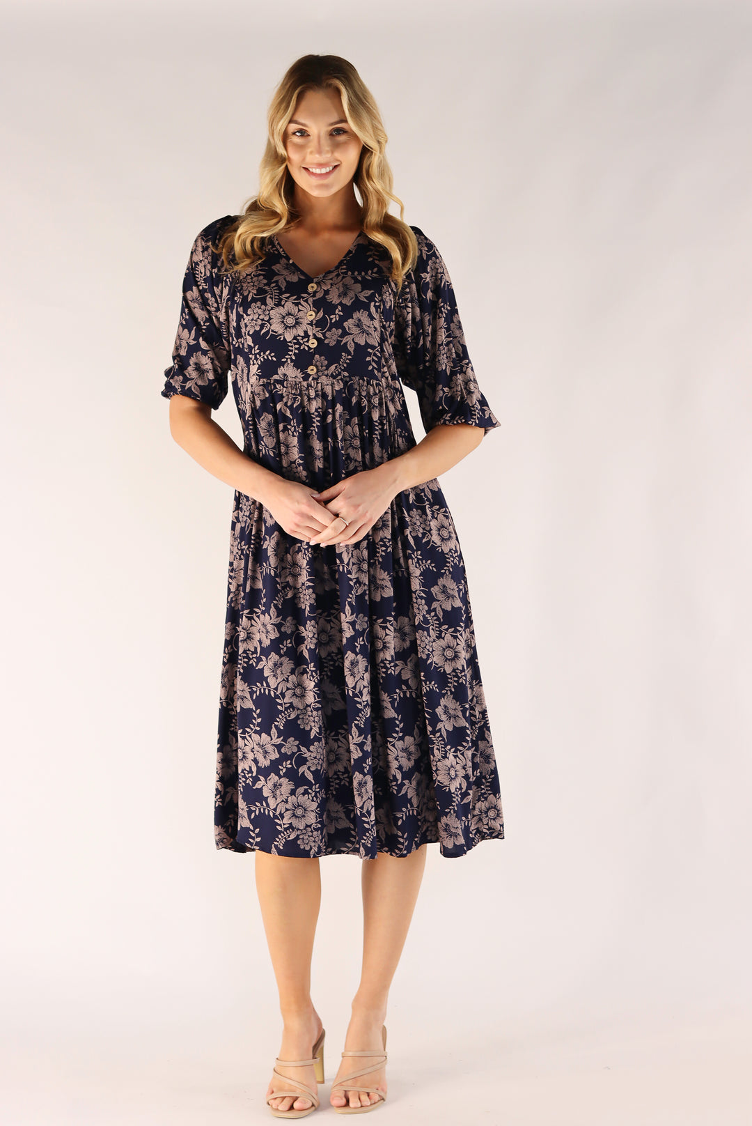 Navy Midi Dress Loose Fit Style