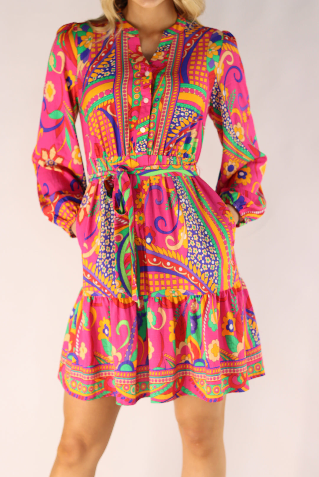 Everly Vibrant Pink Knee Dress