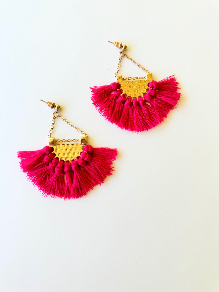 Bohemian Tassel Earrings in Hot Pink