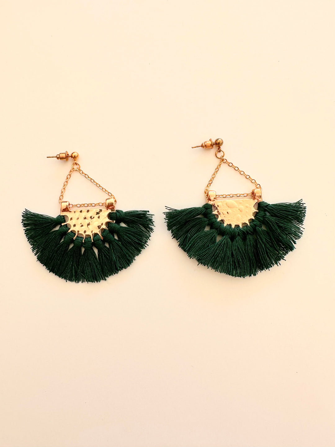 Bohemian Tassel Earrings In Forest Green