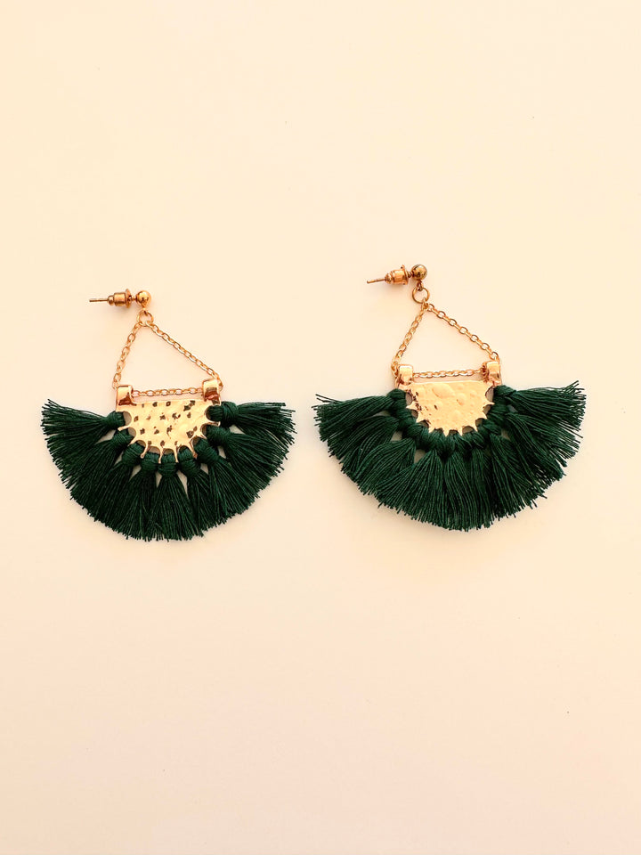 Bohemian Tassel Earrings In Forest Green
