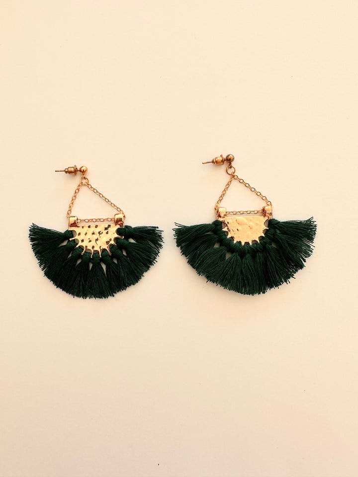Bohemian Tassel Earrings In Forest Green