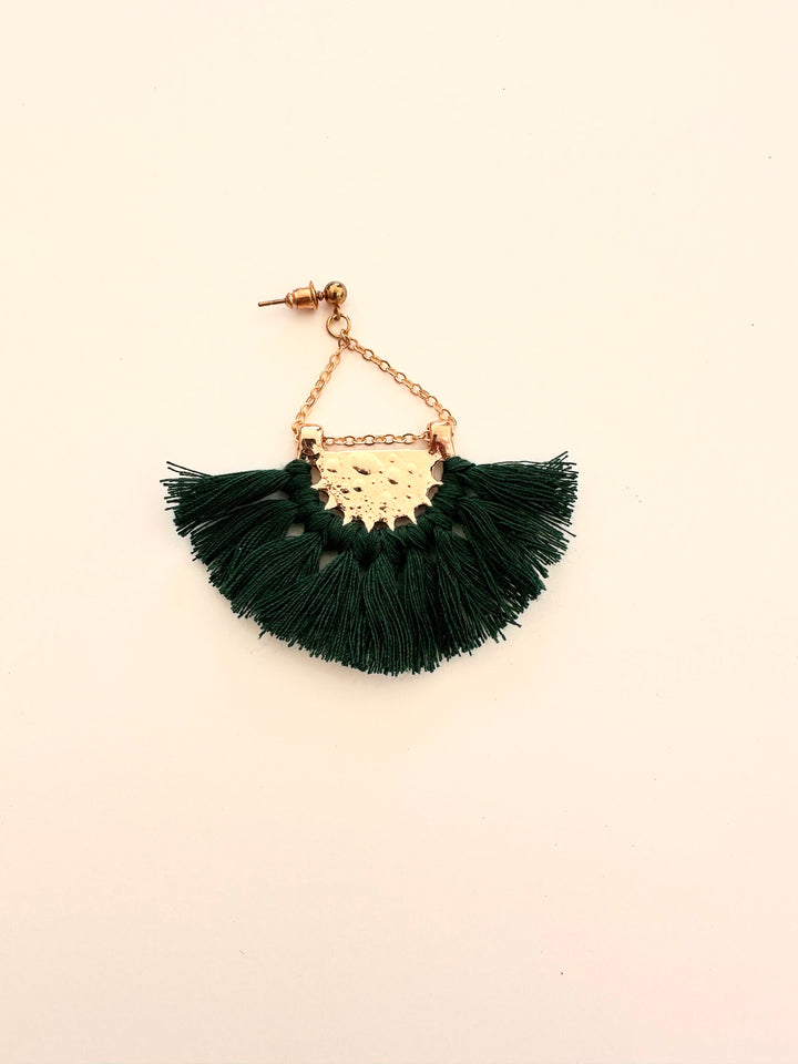 Bohemian Tassel Earrings In Forest Green